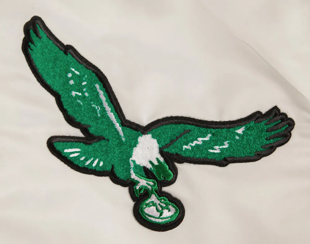 NFL PHILADELPHIA EAGLES RETRO CLASSIC MEN'S RIB SATIN JACKET (EGGSHELL/ KELLY GREEN)