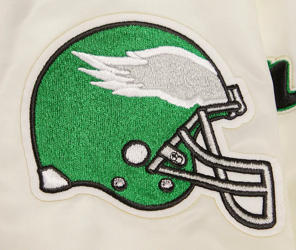 NFL PHILADELPHIA EAGLES RETRO CLASSIC MEN'S RIB SATIN JACKET (EGGSHELL/ KELLY GREEN)