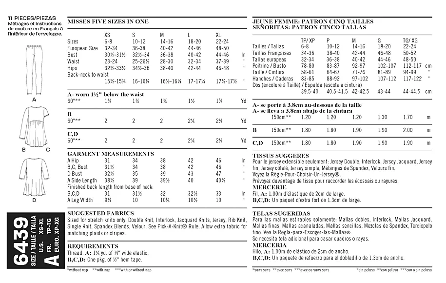 NL6439 Misses' Knit Tunics with Leggings
