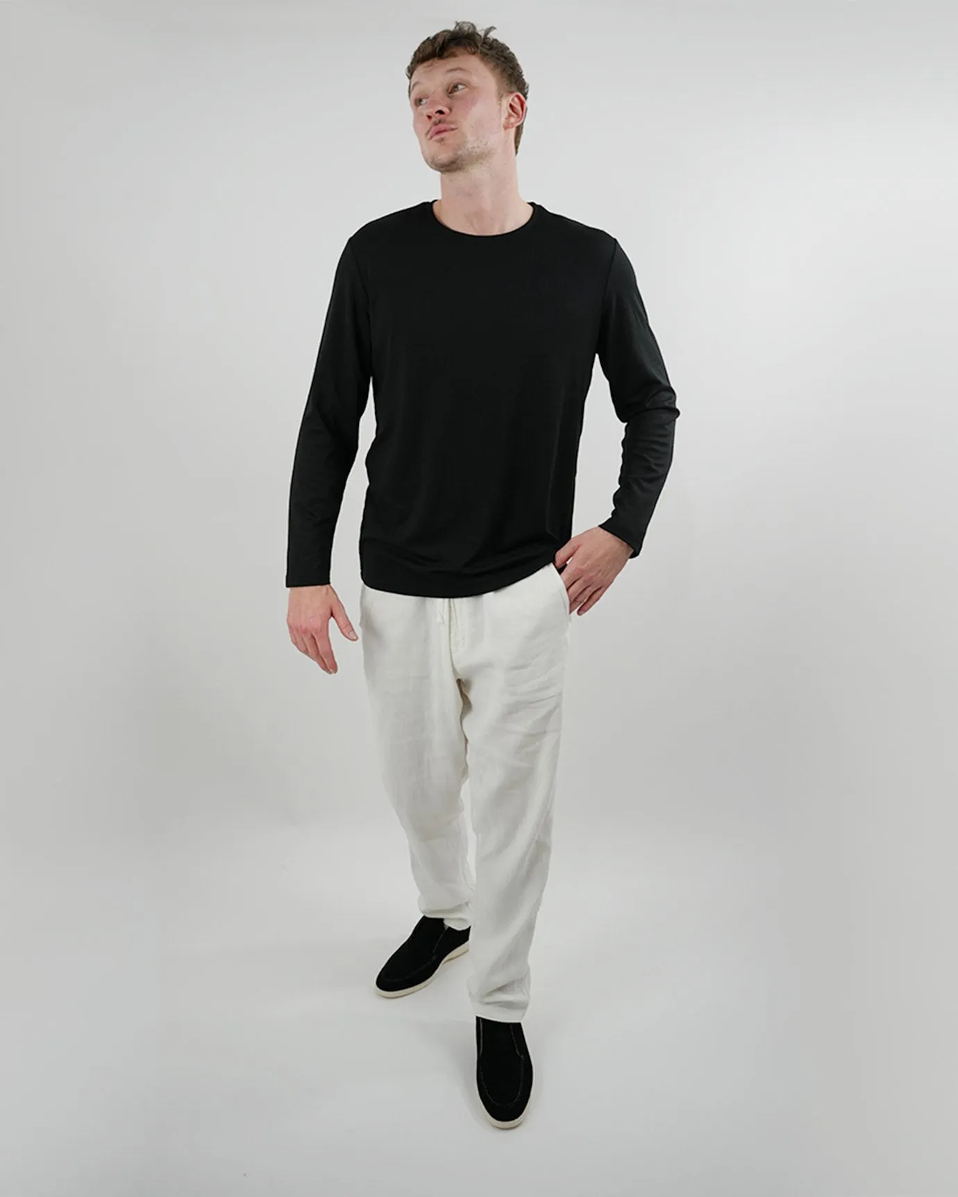 Non Iron Mulberry Silk Long Sleeve t-shirt - Black