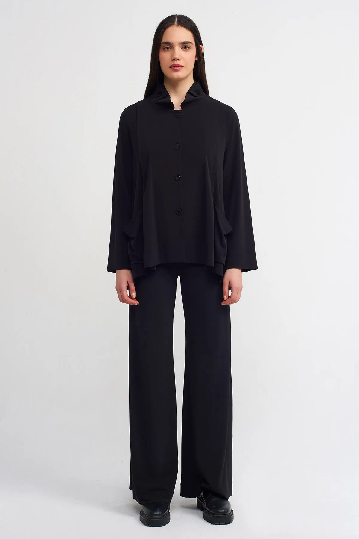 Nu Button-Detailed Jersey Cardigan With Pockets Black
