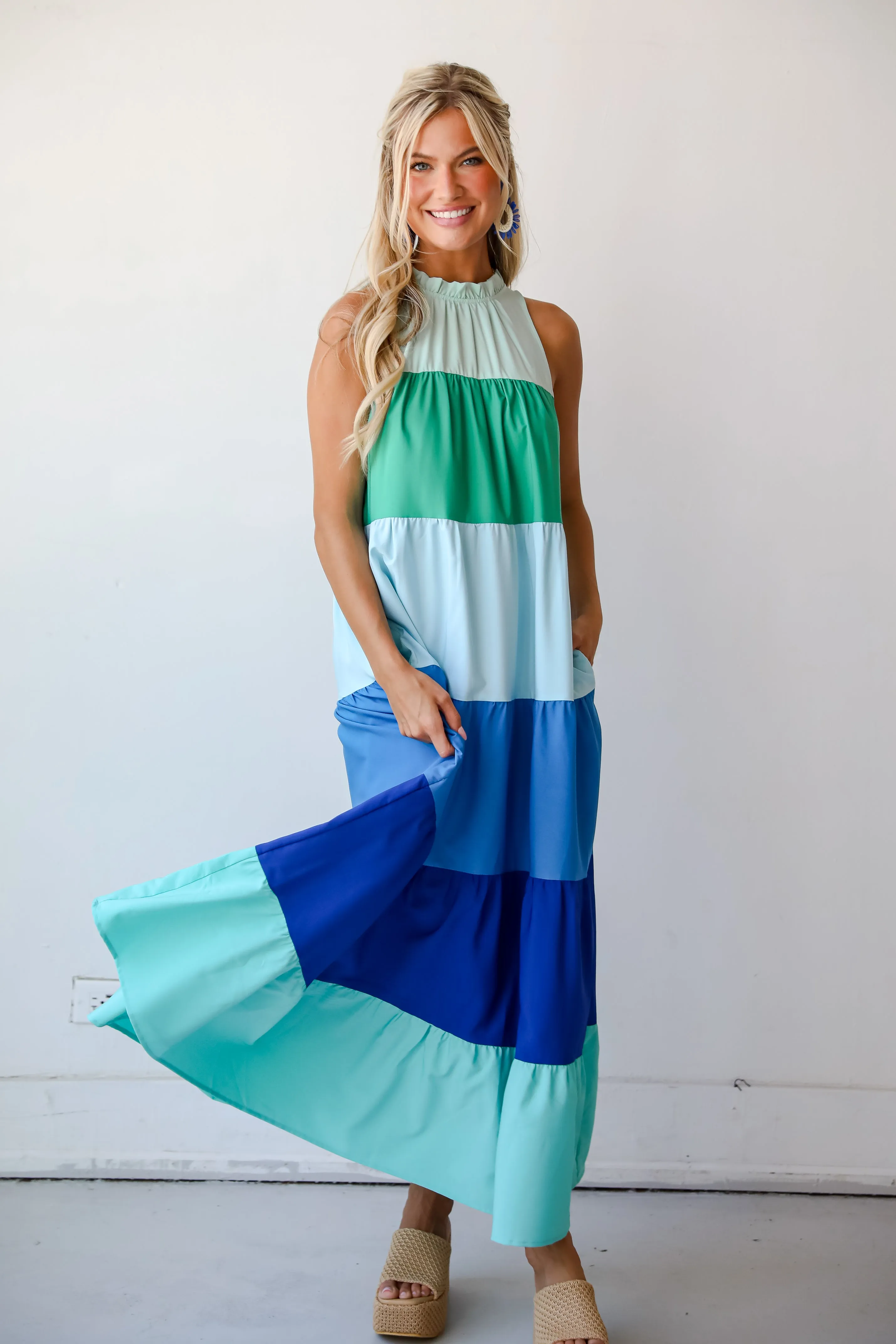 Ocean Skies Color Block Maxi Dress