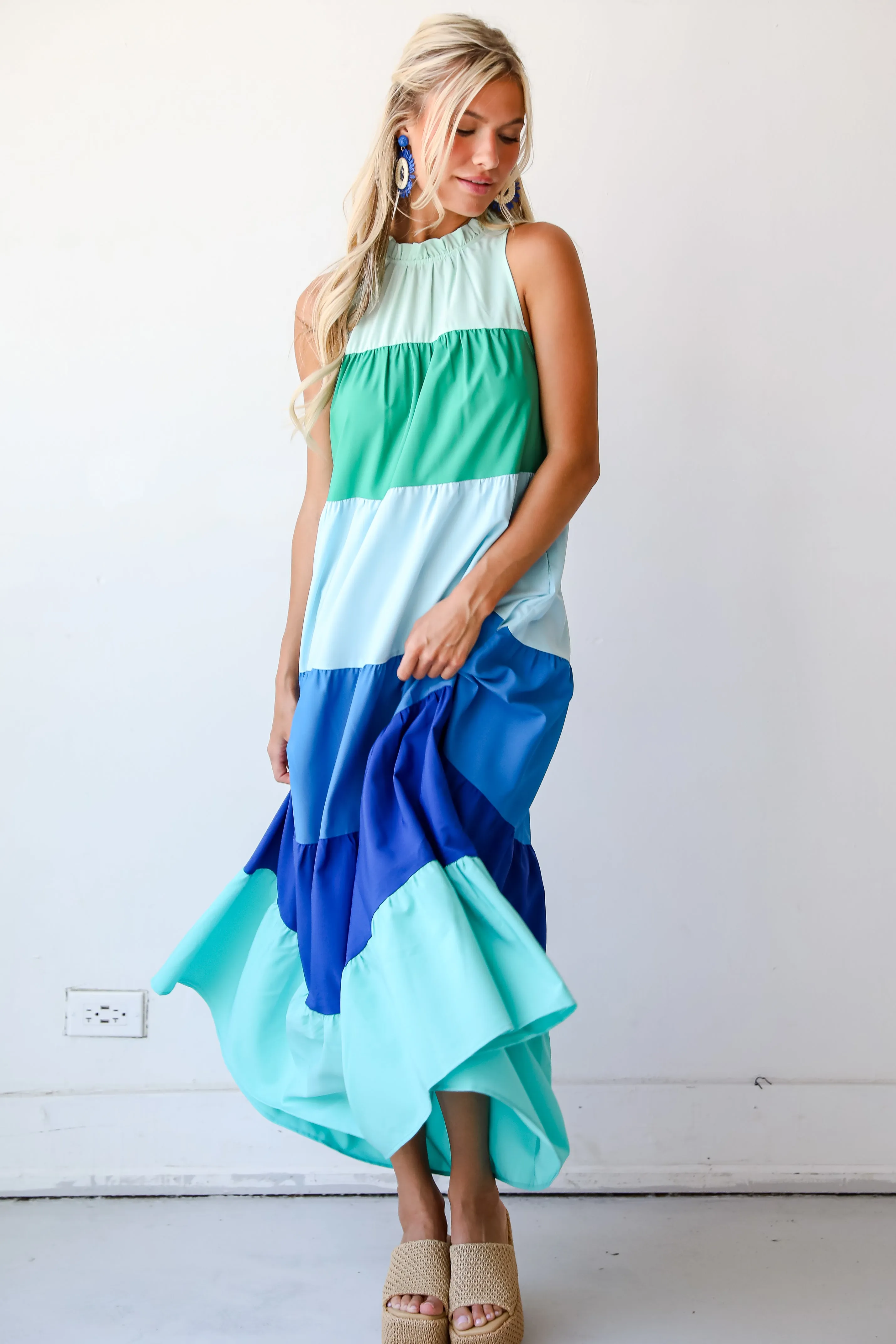 Ocean Skies Color Block Maxi Dress