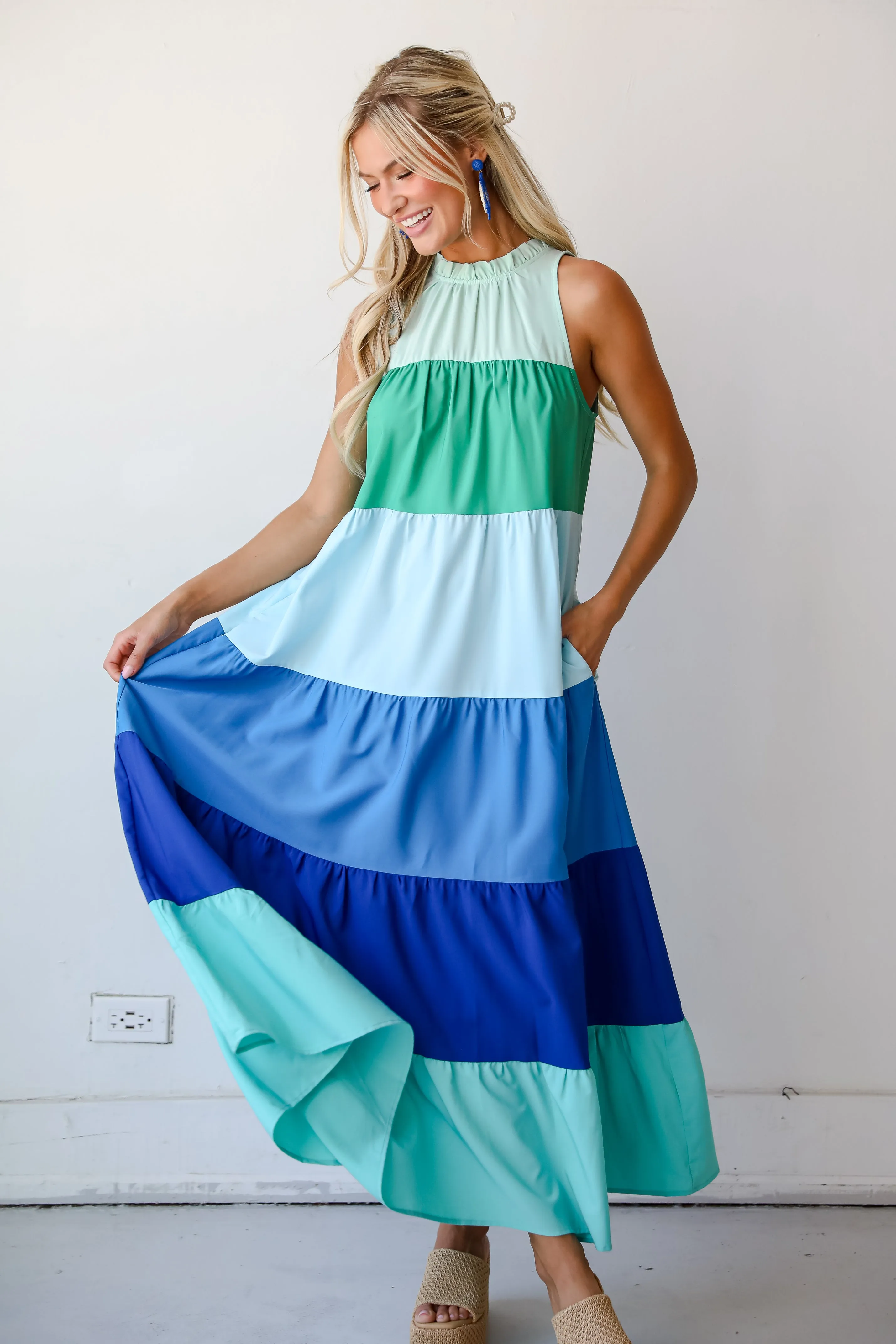Ocean Skies Color Block Maxi Dress