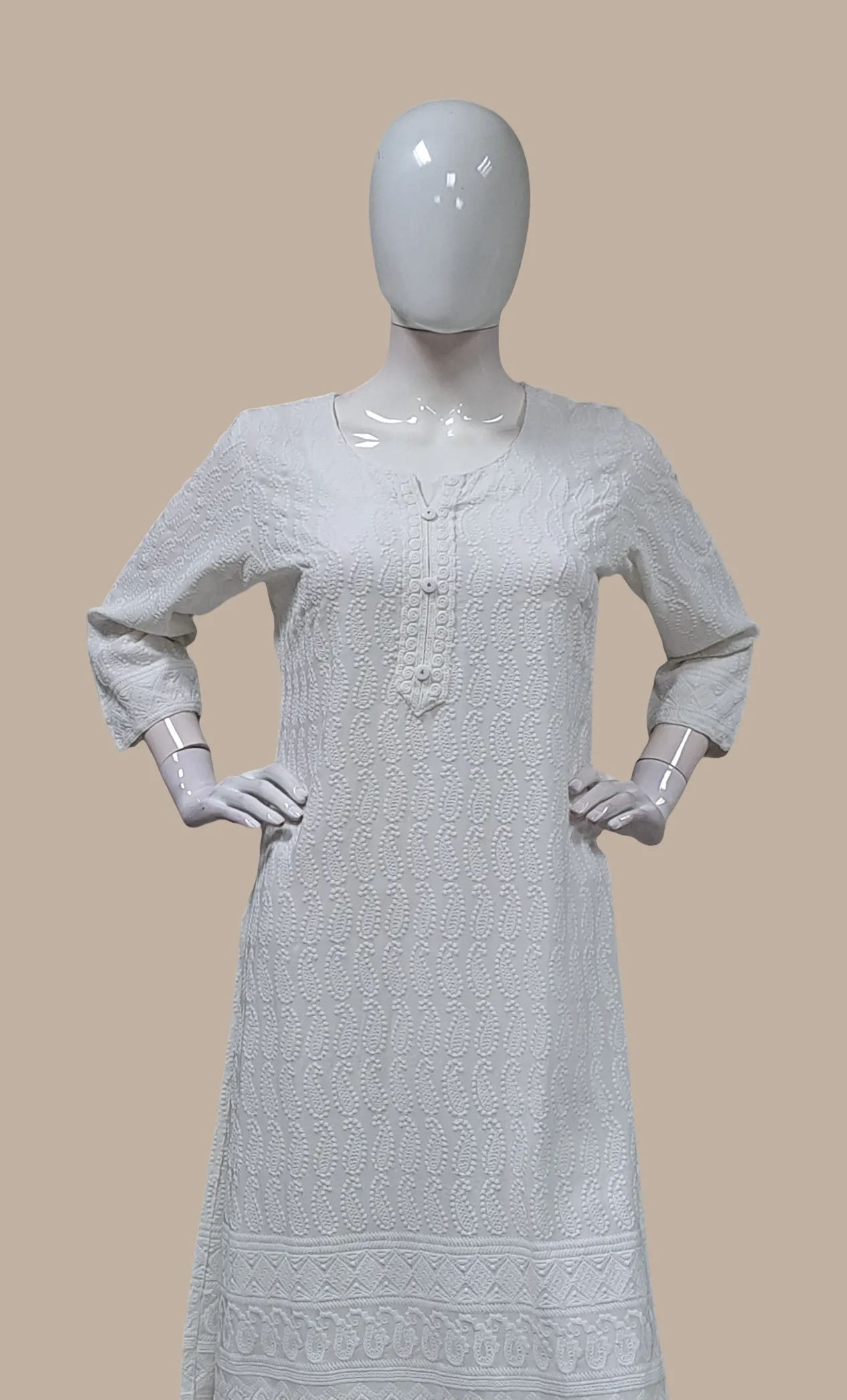 Off White Embroidered Kurti Top