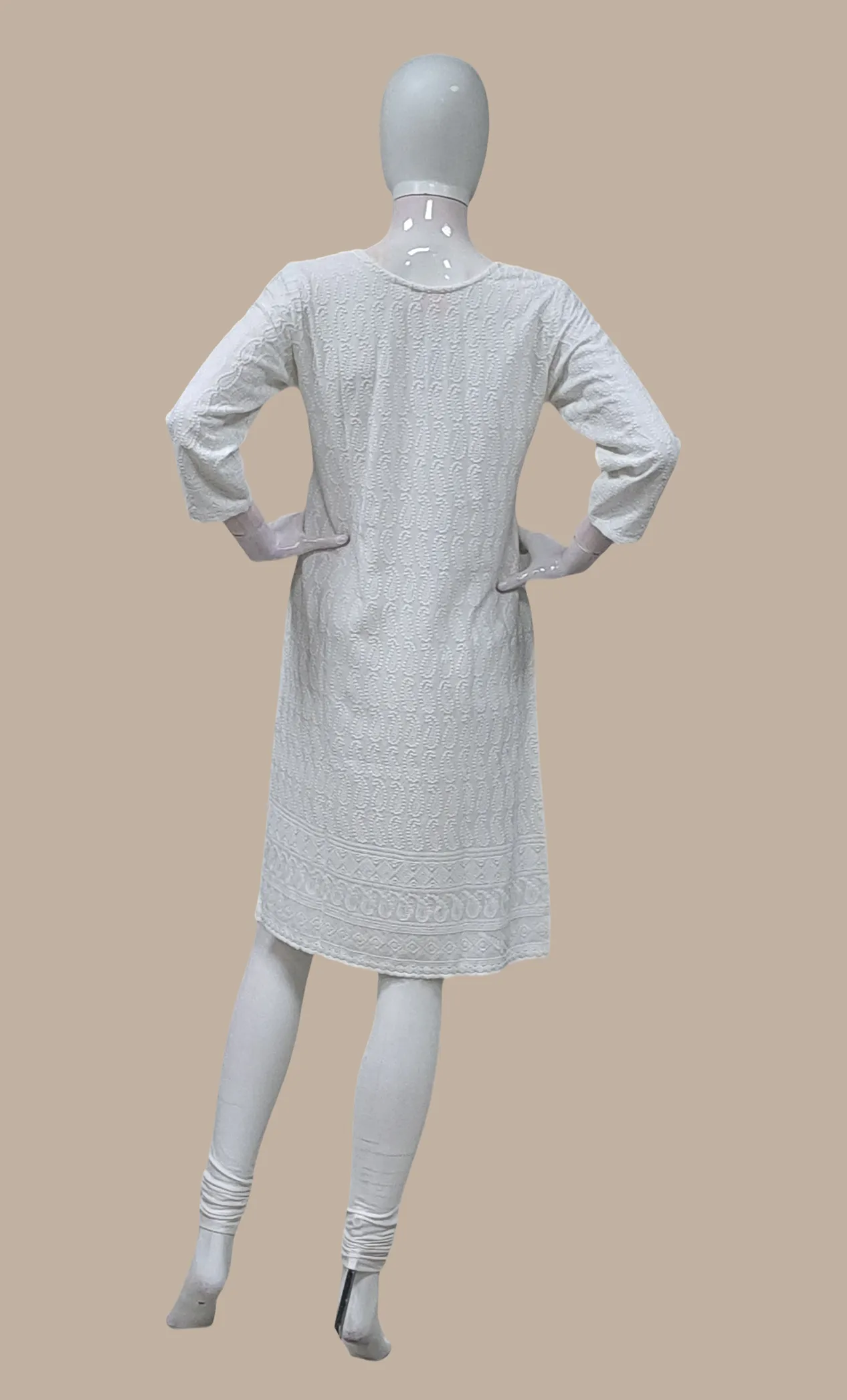 Off White Embroidered Kurti Top