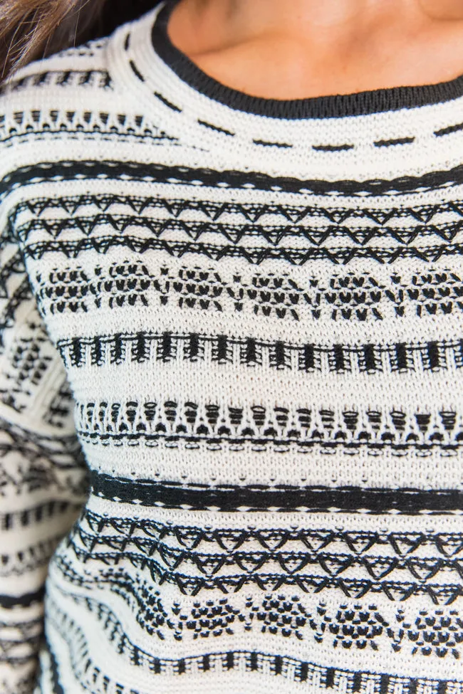 One Step Up Ivory and Black Printed Crew Neck Sweater SALE