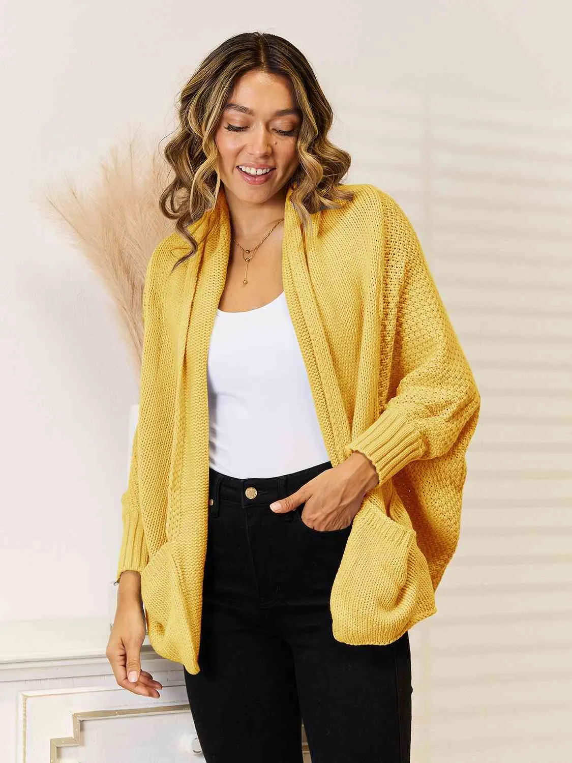 Open Front Pocketed Cardigan