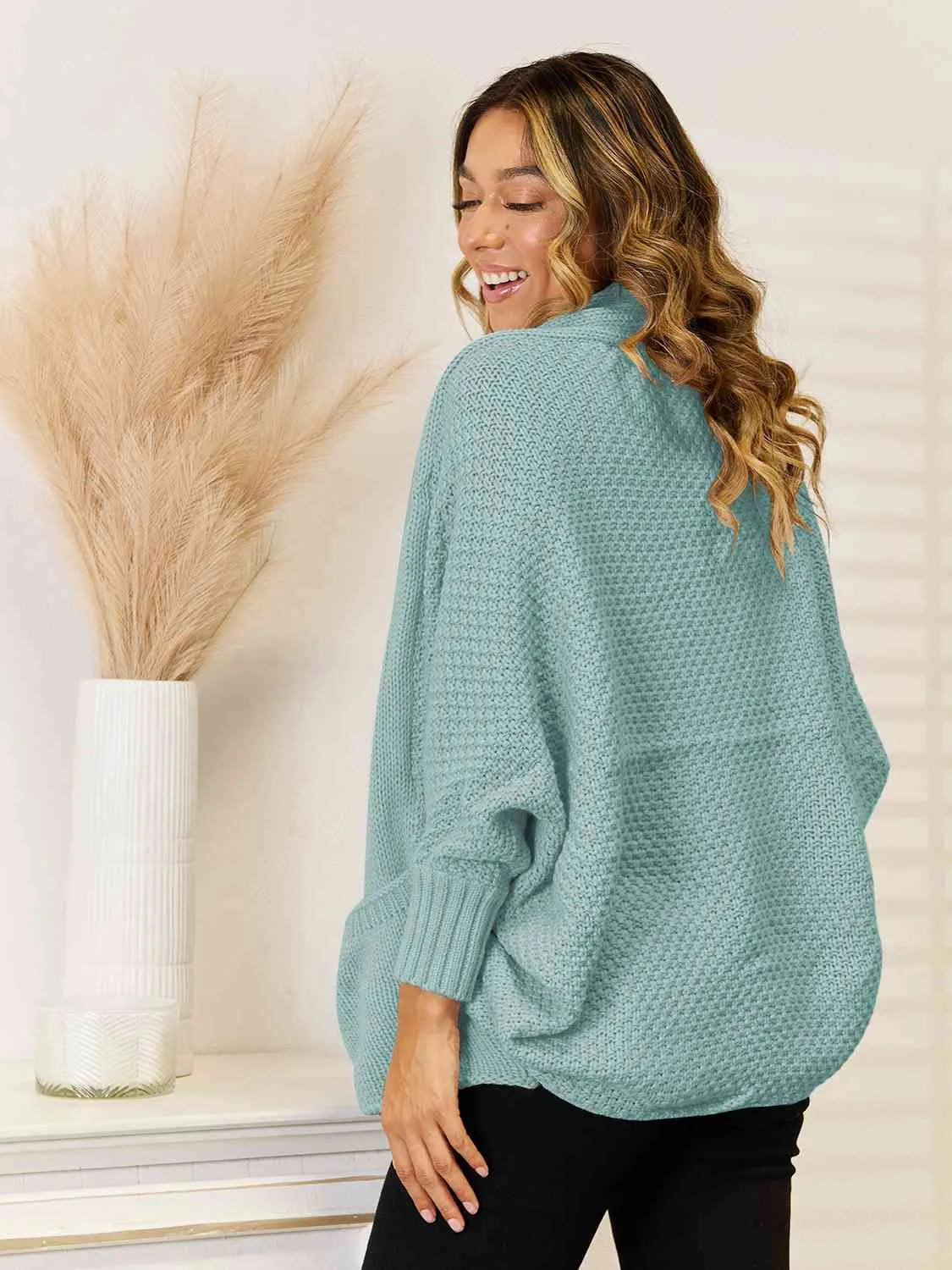 Open Front Pocketed Cardigan