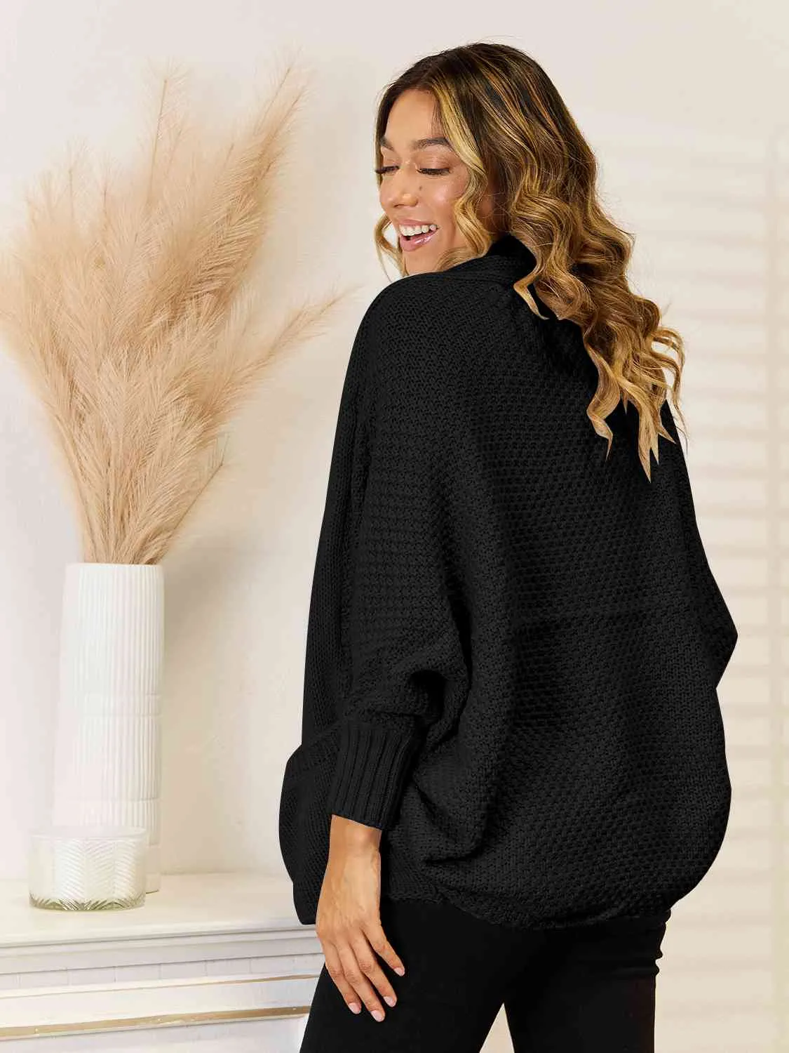 Open Front Pocketed Cardigan