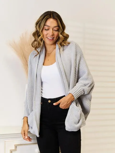 Open Front Pocketed Cardigan