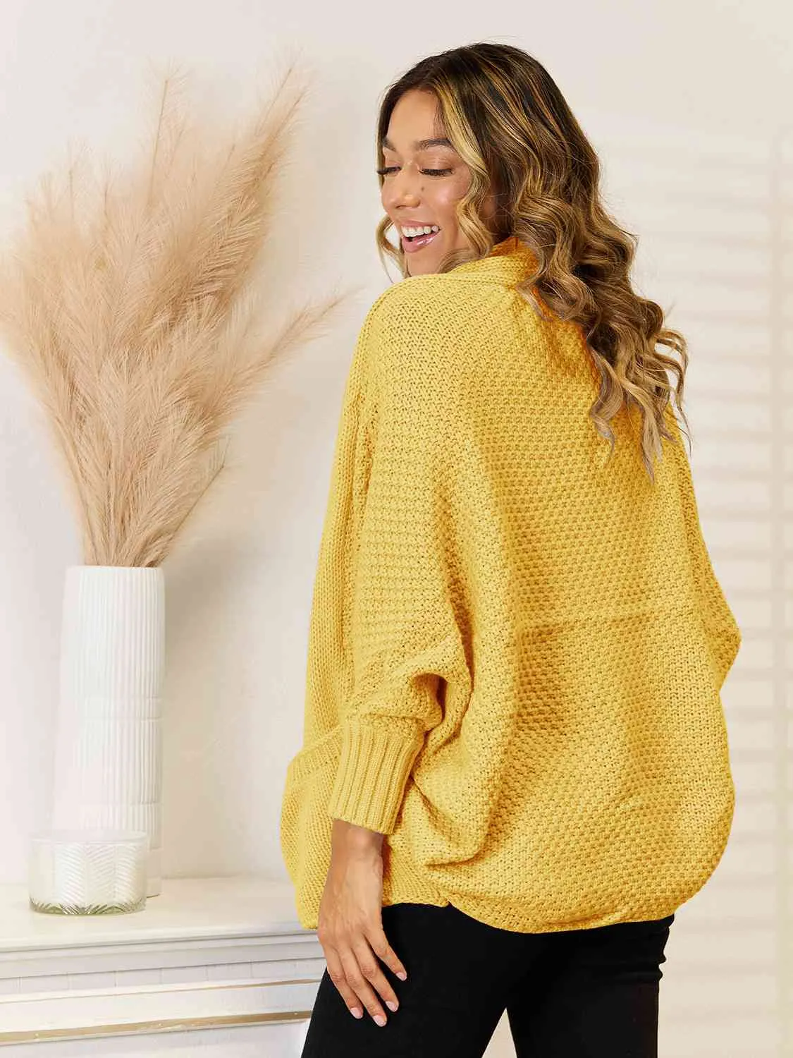 Open Front Pocketed Cardigan