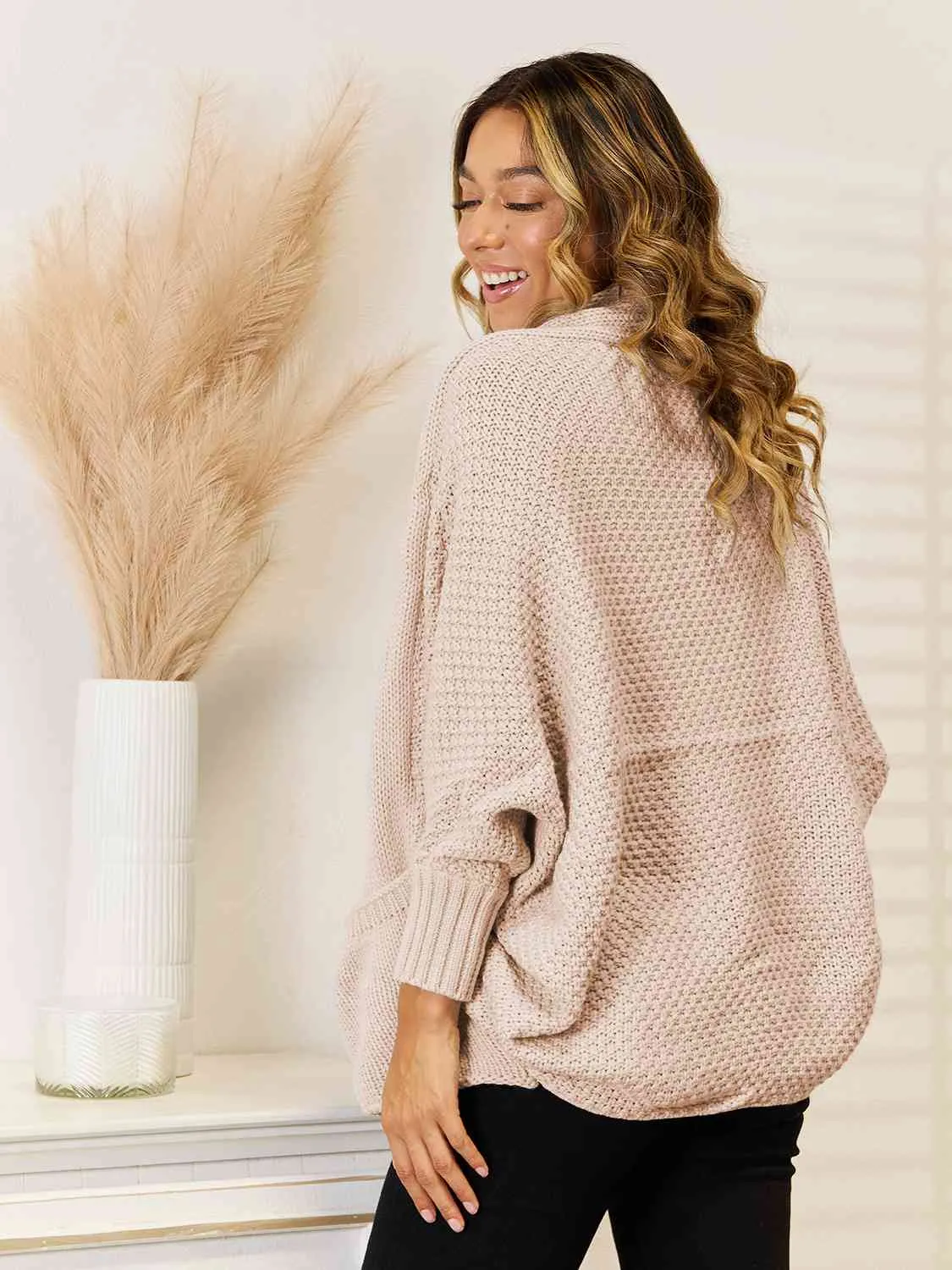 Open Front Pocketed Cardigan