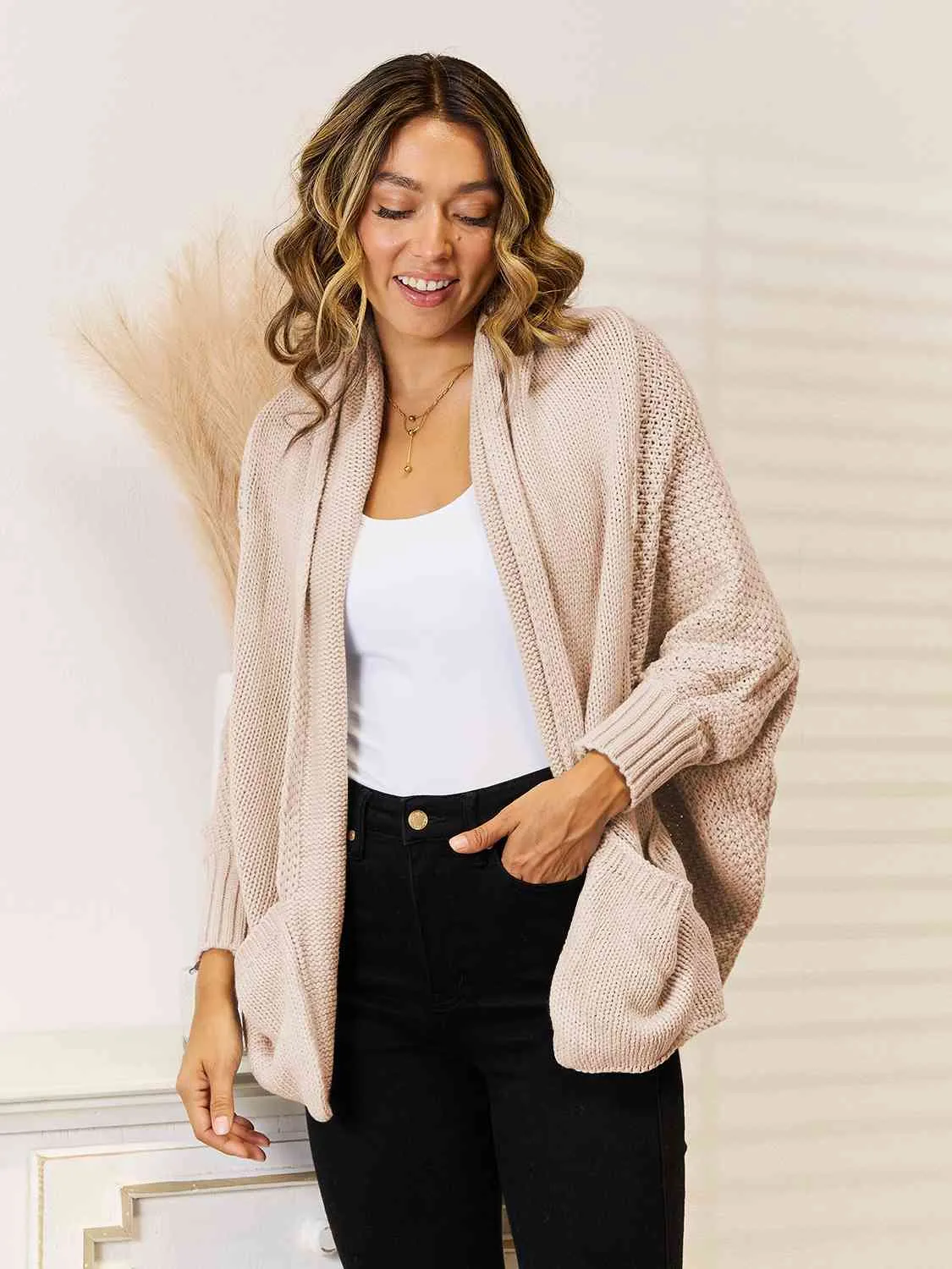 Open Front Pocketed Cardigan