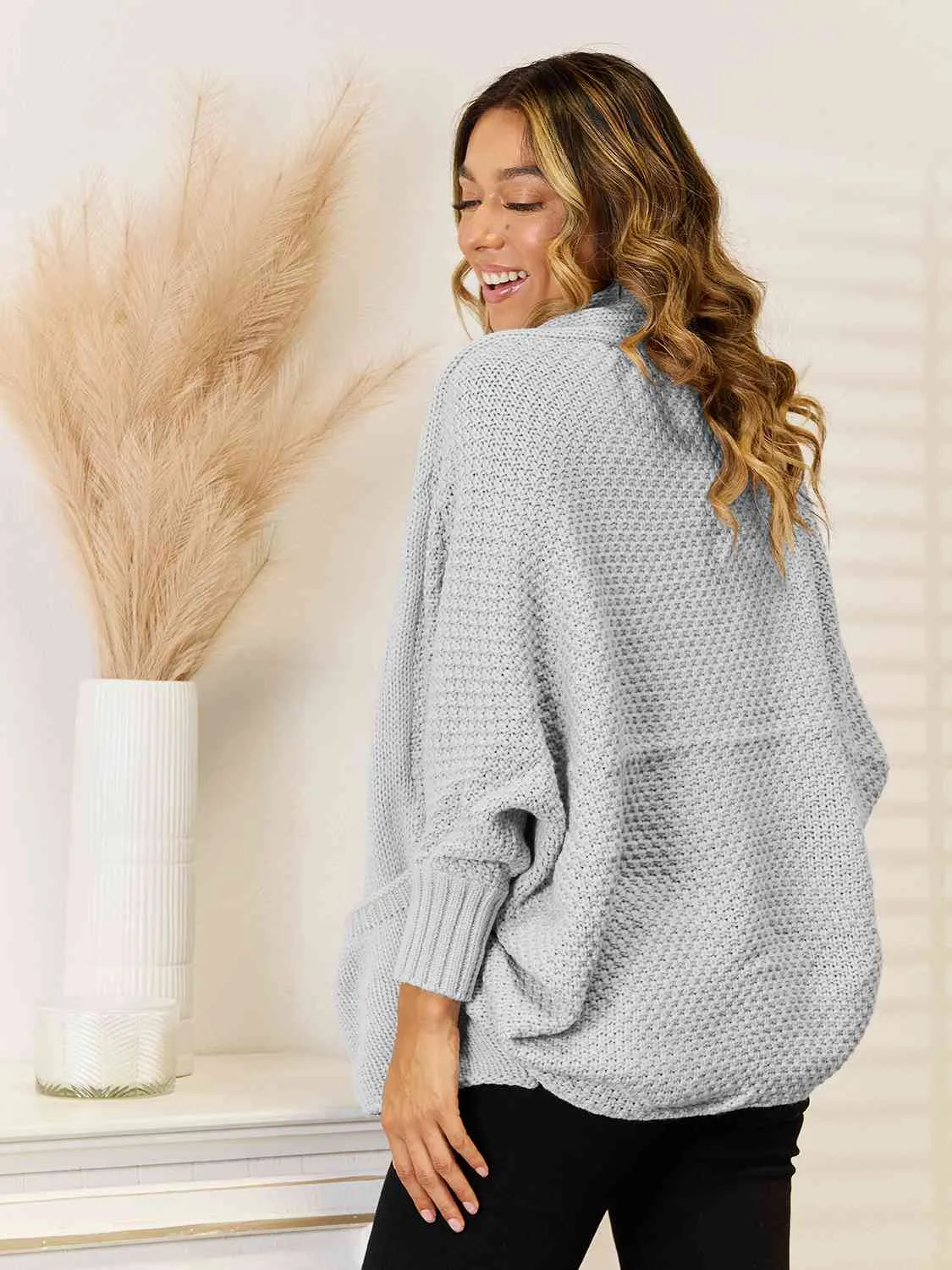 Open Front Pocketed Cardigan