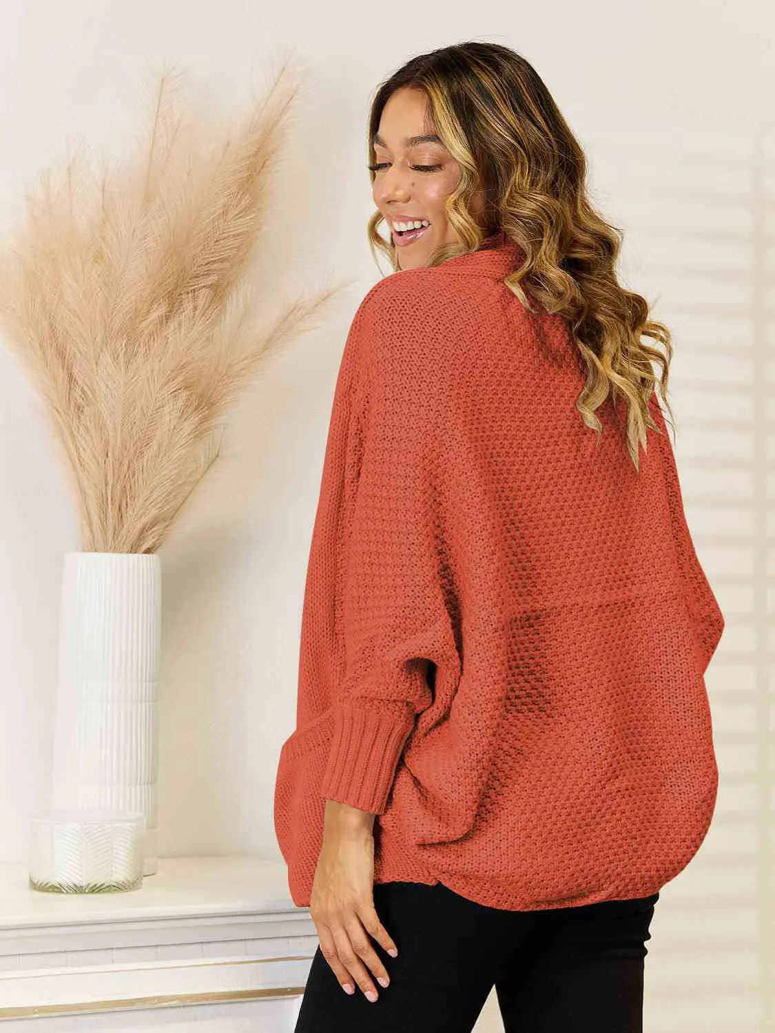 Open Front Pocketed Cardigan