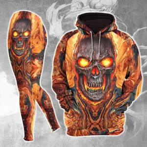 Orange Lava Skull Combo Hoodie and Leggings