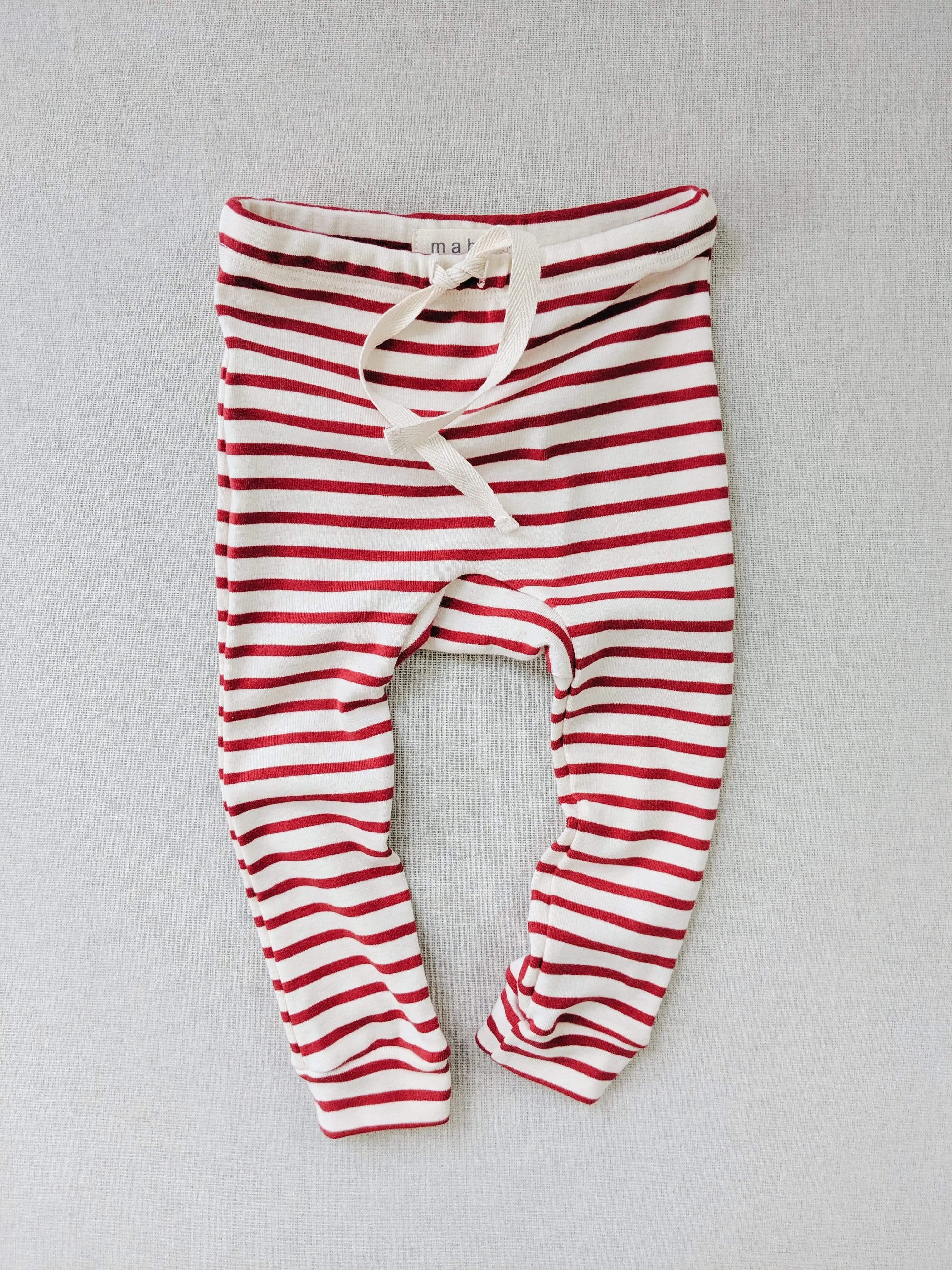organic cotton drawstring striped leggings - natural/scarlet