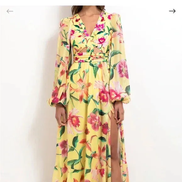 PatBo Laelia Cut Out Maxi Dress in Canary