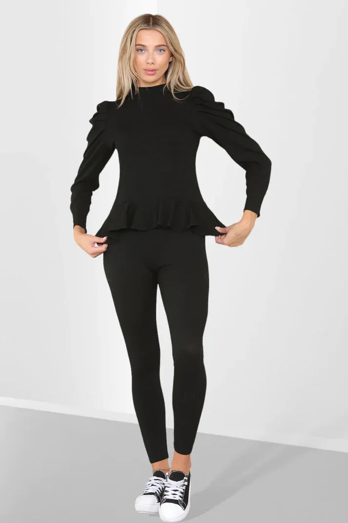 Peplum Ruched Shoulder & Frill Suit