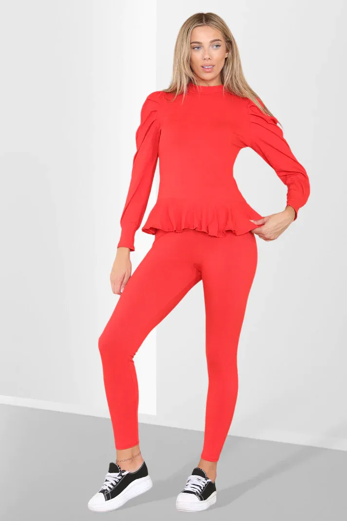 Peplum Ruched Shoulder & Frill Suit