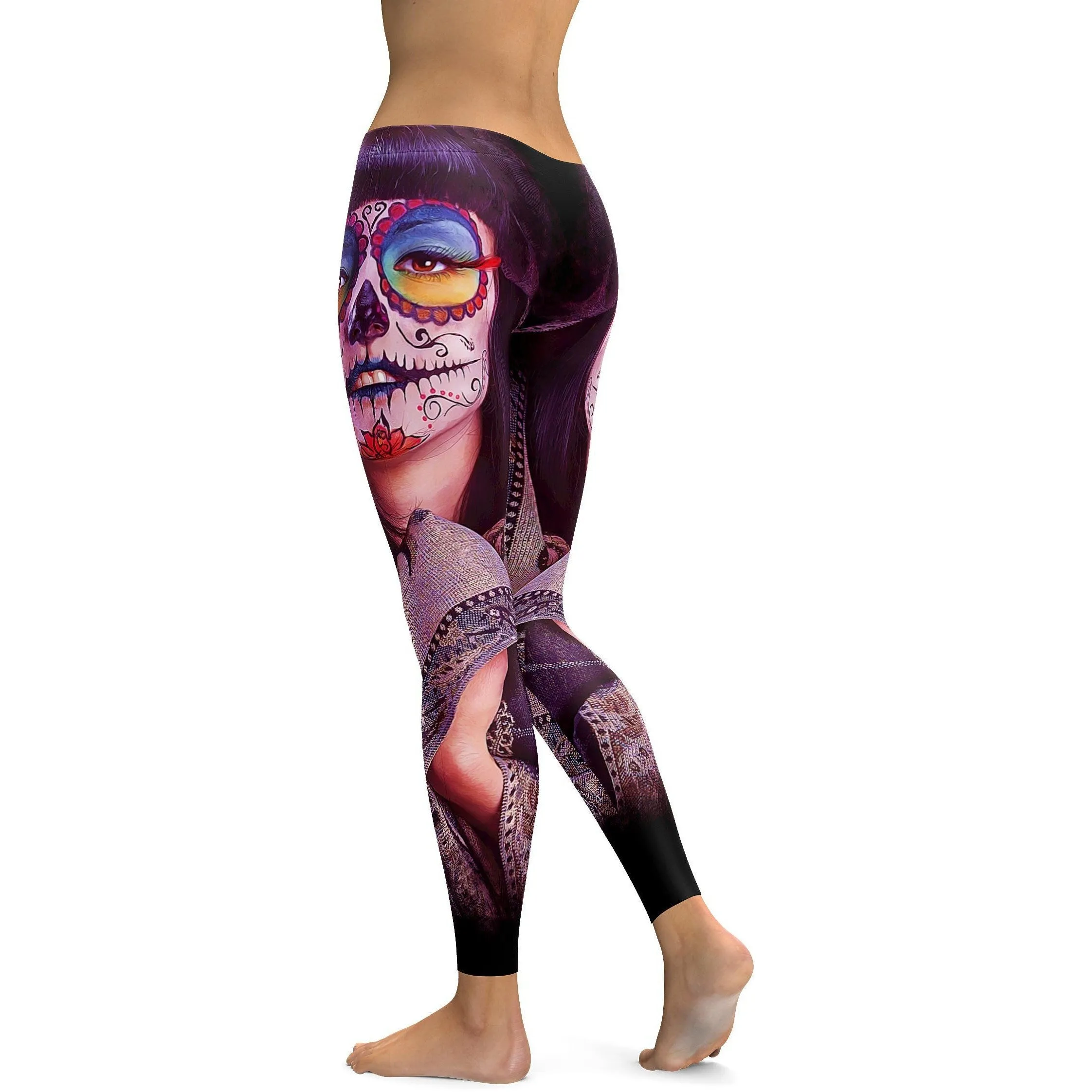 Photorealistic Painted Sugar Skull Leggings