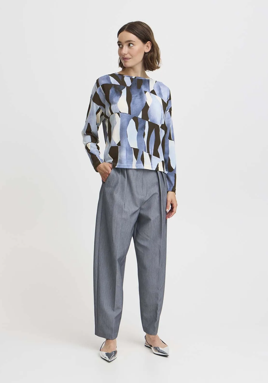 Pieta Crew T-Shirt - Dusty Blue Abstract Mix