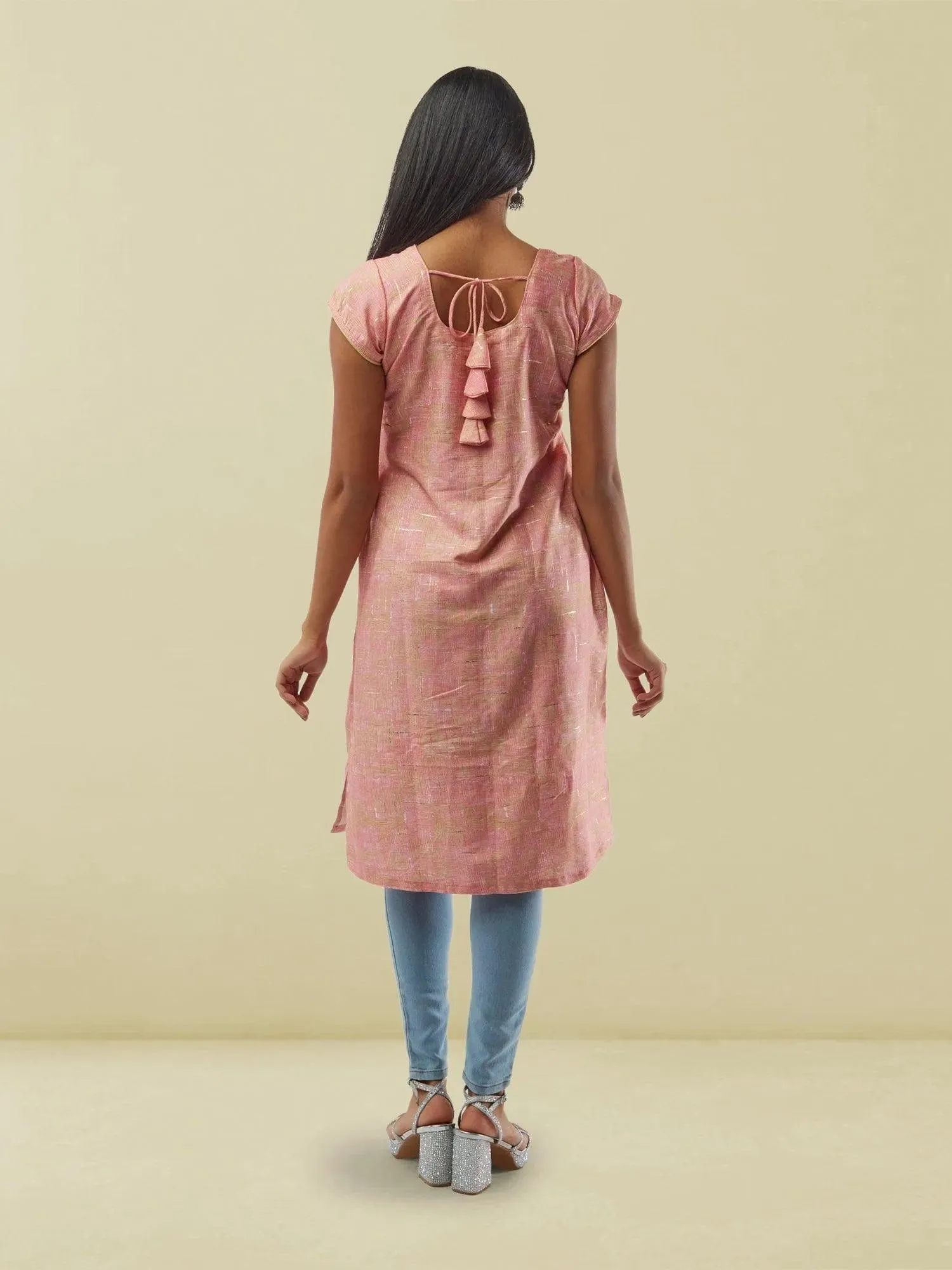 Pink with Gold Rayon Kurta  | Indian Kurtis for Women | Indo Western Dress