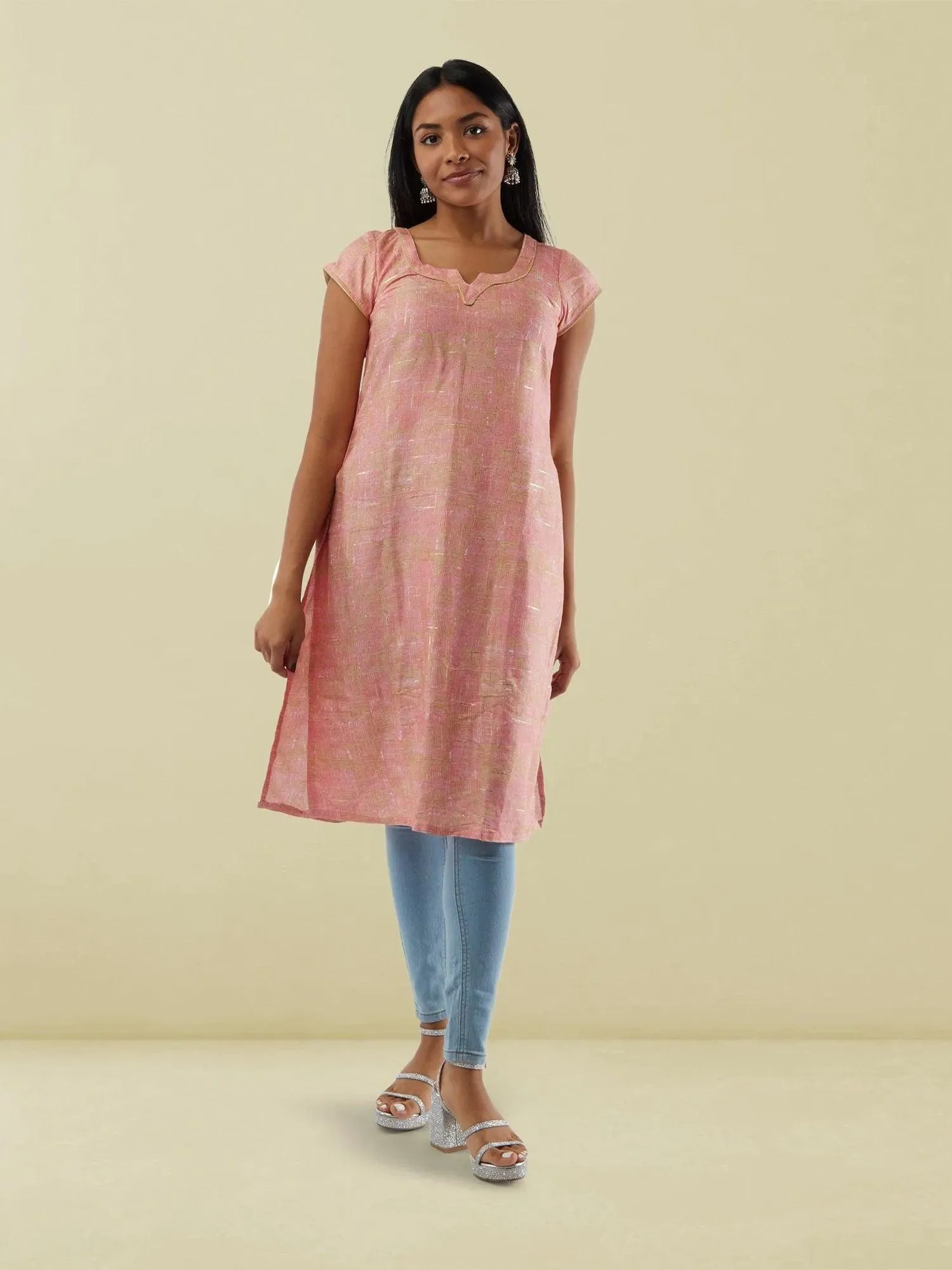 Pink with Gold Rayon Kurta  | Indian Kurtis for Women | Indo Western Dress