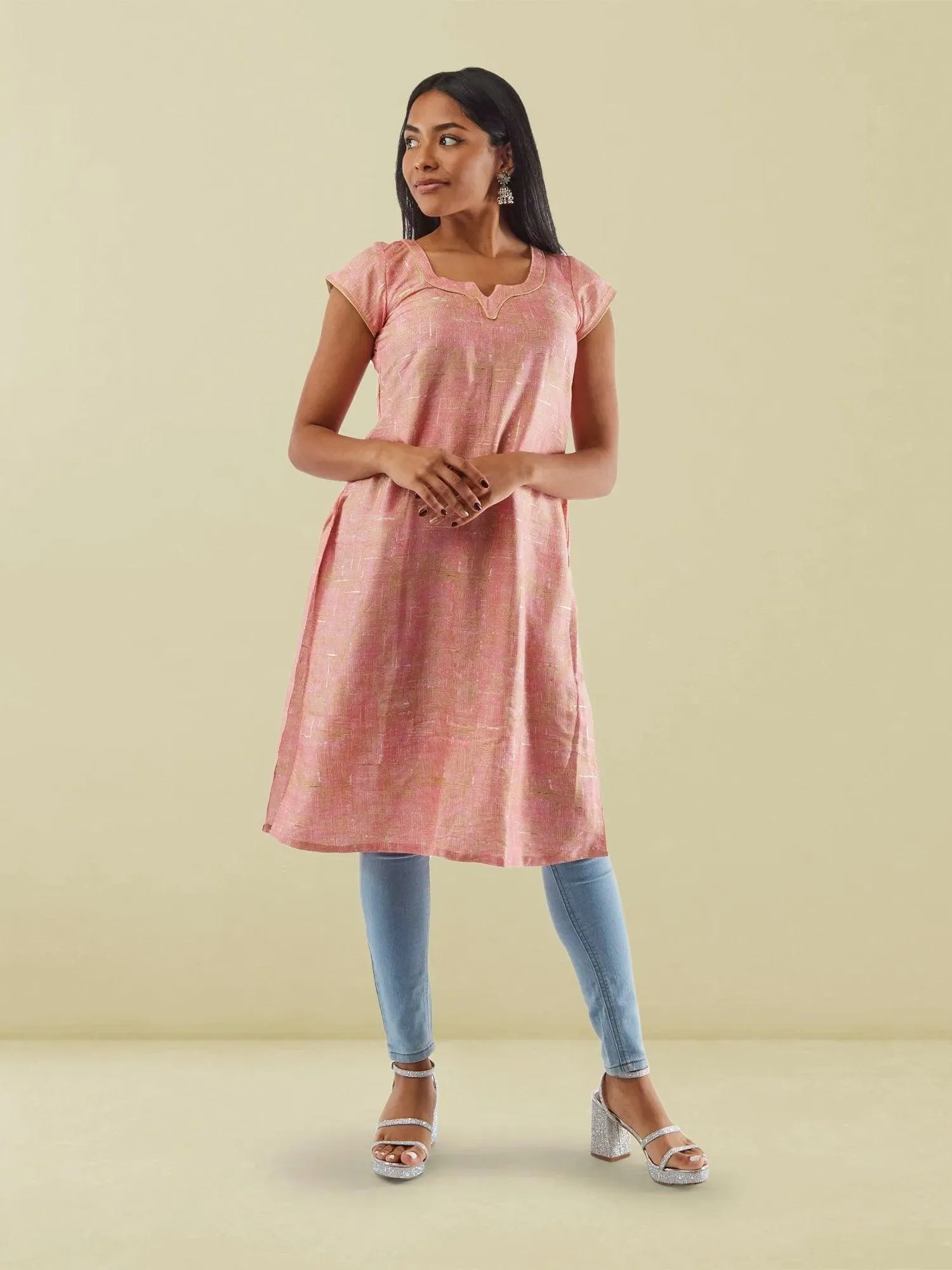 Pink with Gold Rayon Kurta  | Indian Kurtis for Women | Indo Western Dress