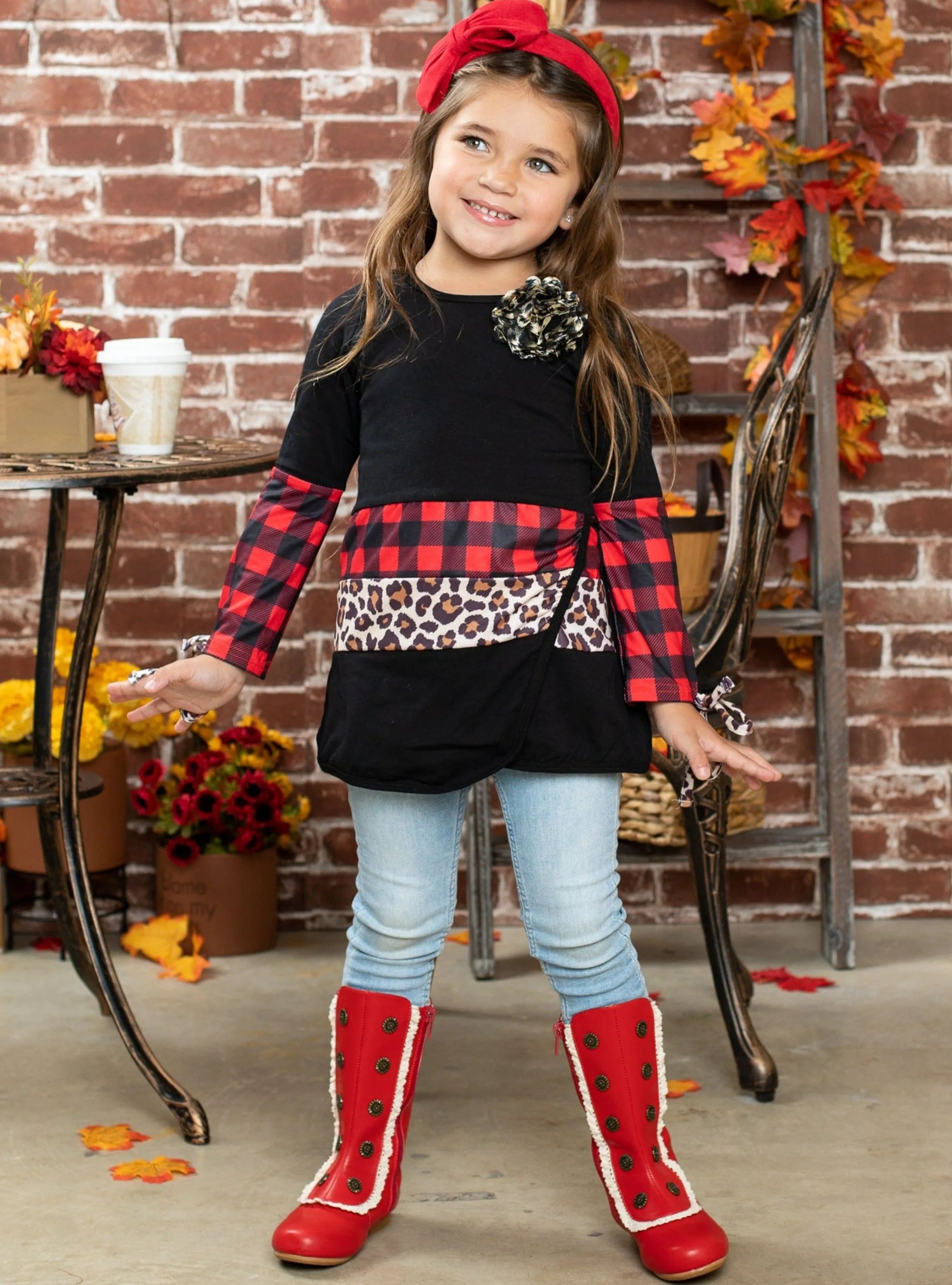 Plaid and Leopard Colorblock Tunic