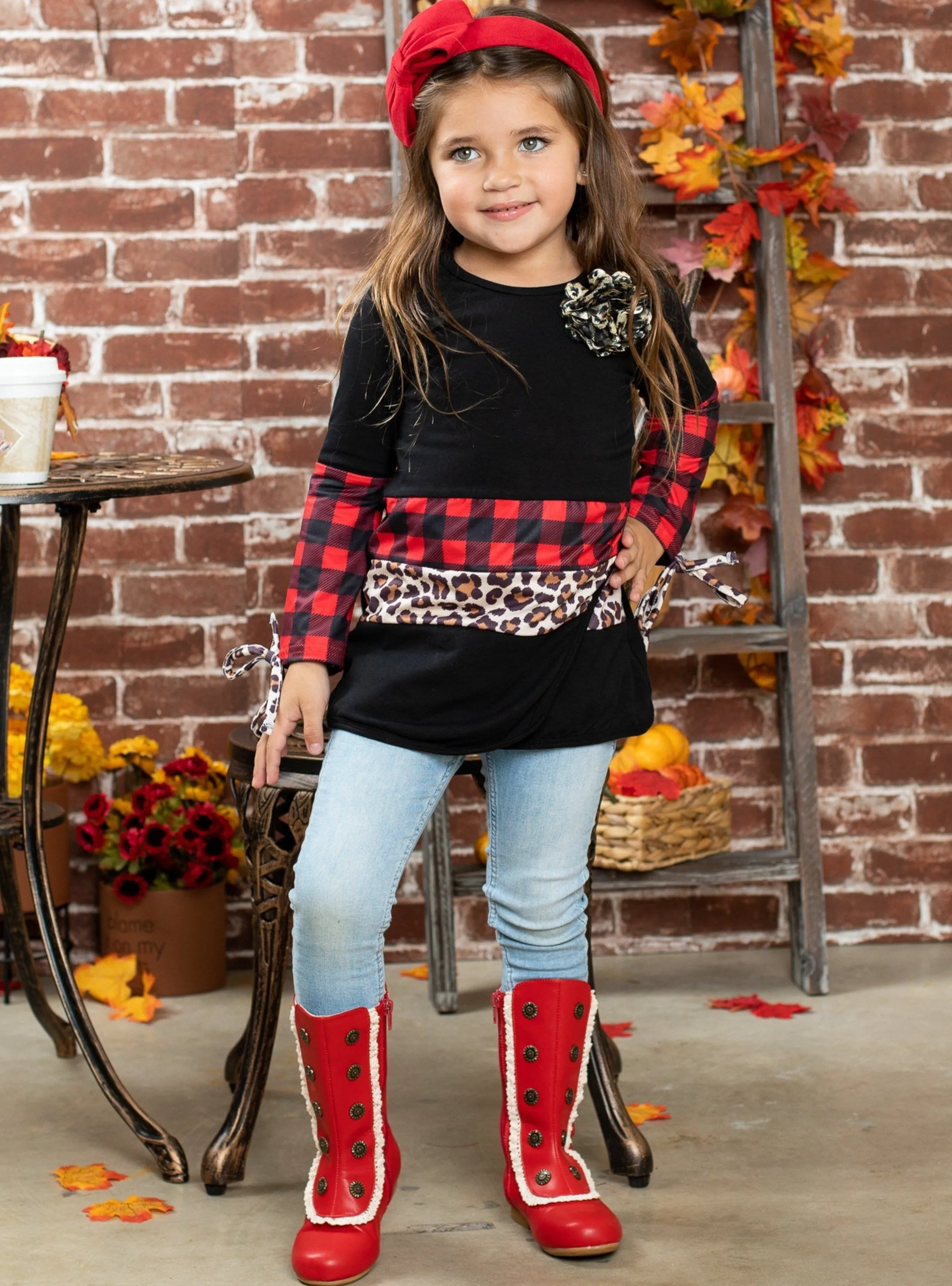 Plaid and Leopard Colorblock Tunic