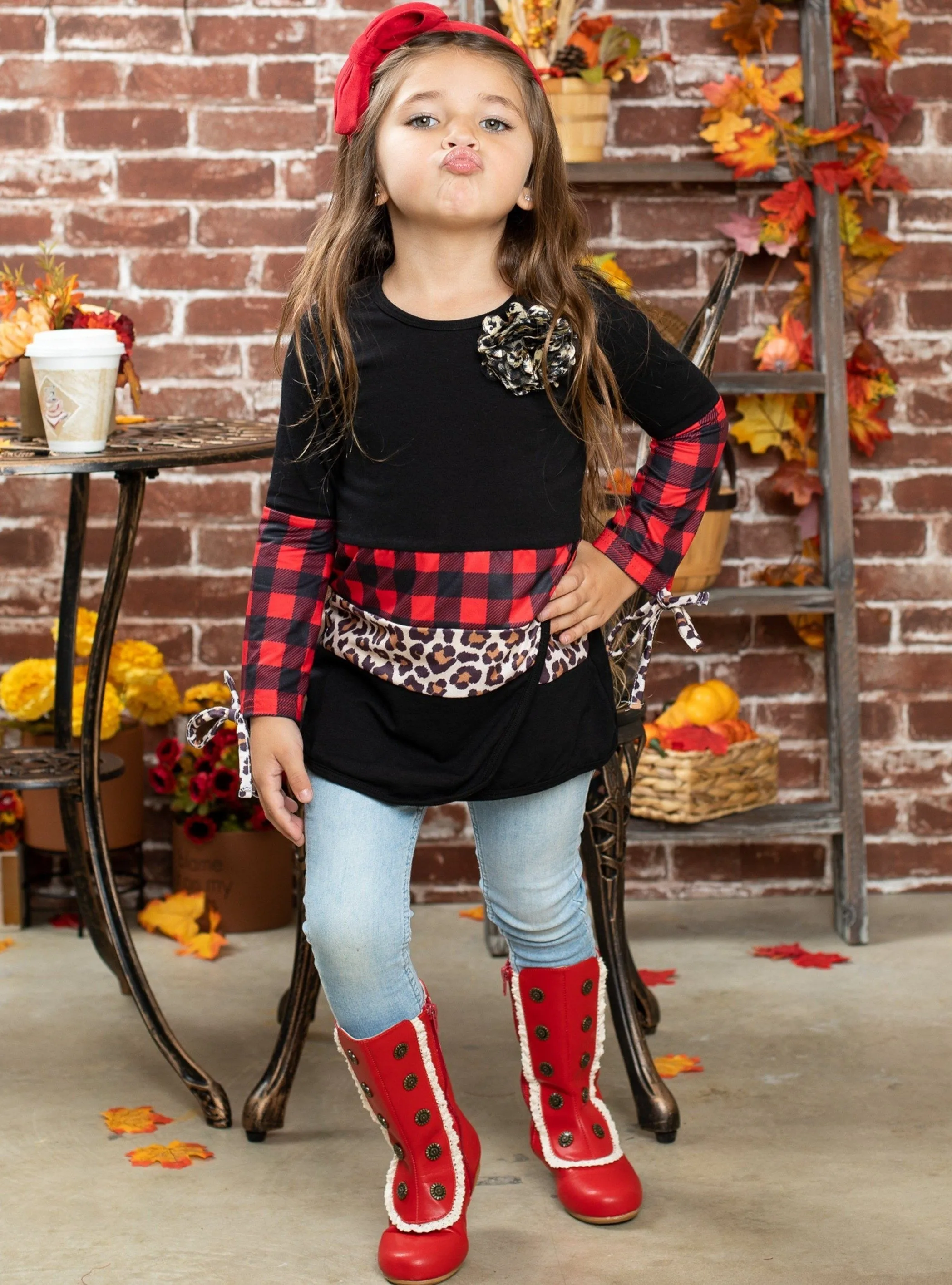 Plaid and Leopard Colorblock Tunic