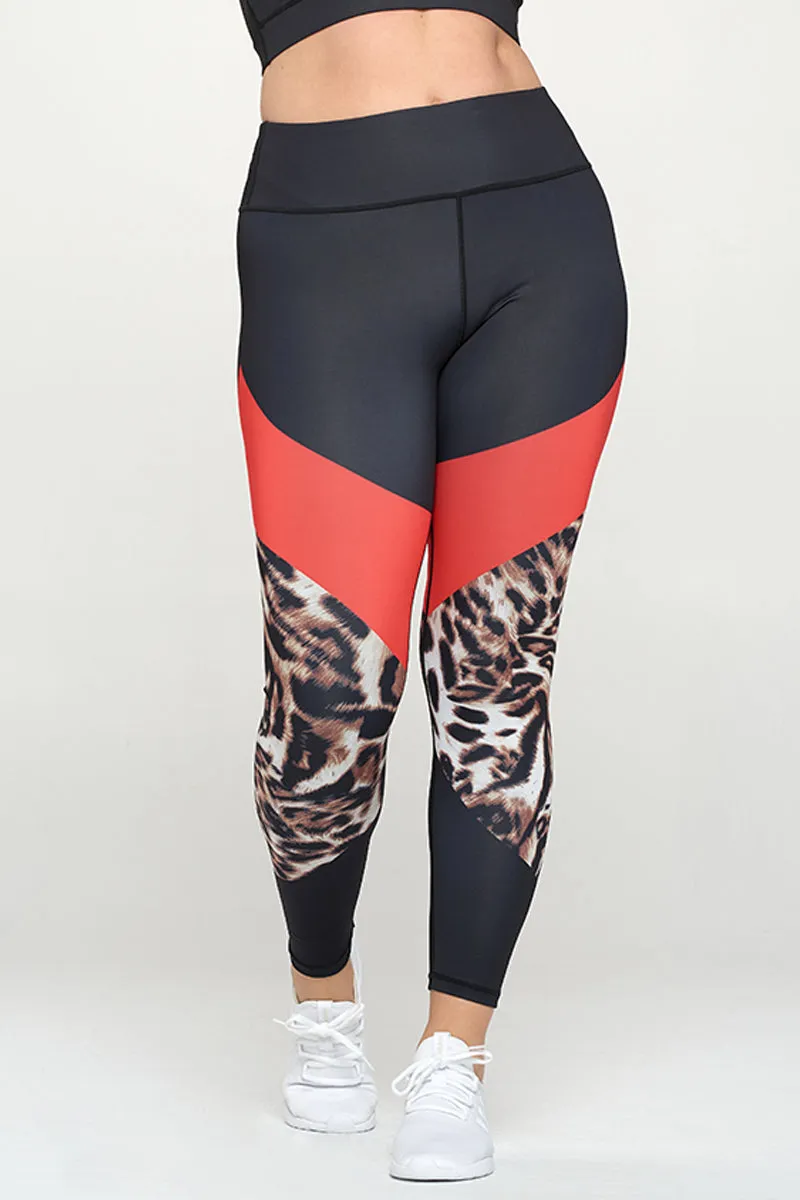 Plus Size Colorblock Cheetah Active Leggings