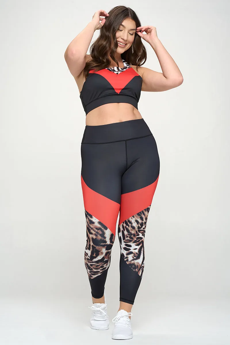 Plus Size Colorblock Cheetah Active Leggings