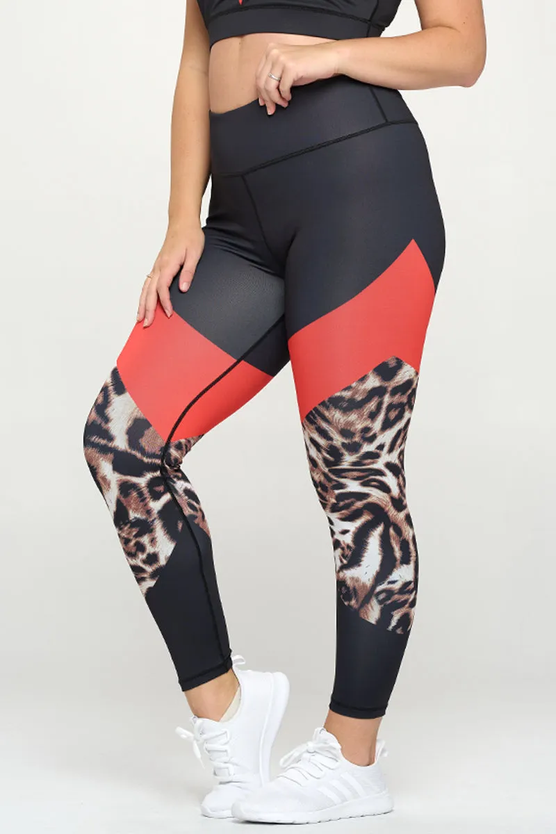 Plus Size Colorblock Cheetah Active Leggings