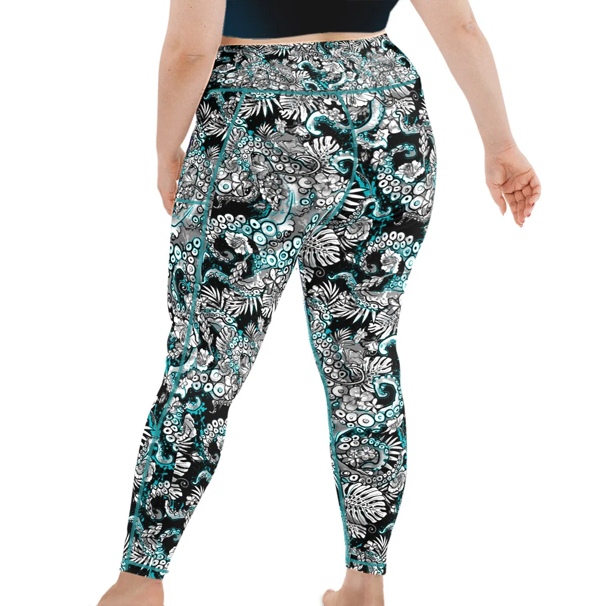 Plus Size Eco-Friendly Electric Blue Octofloral Leggings