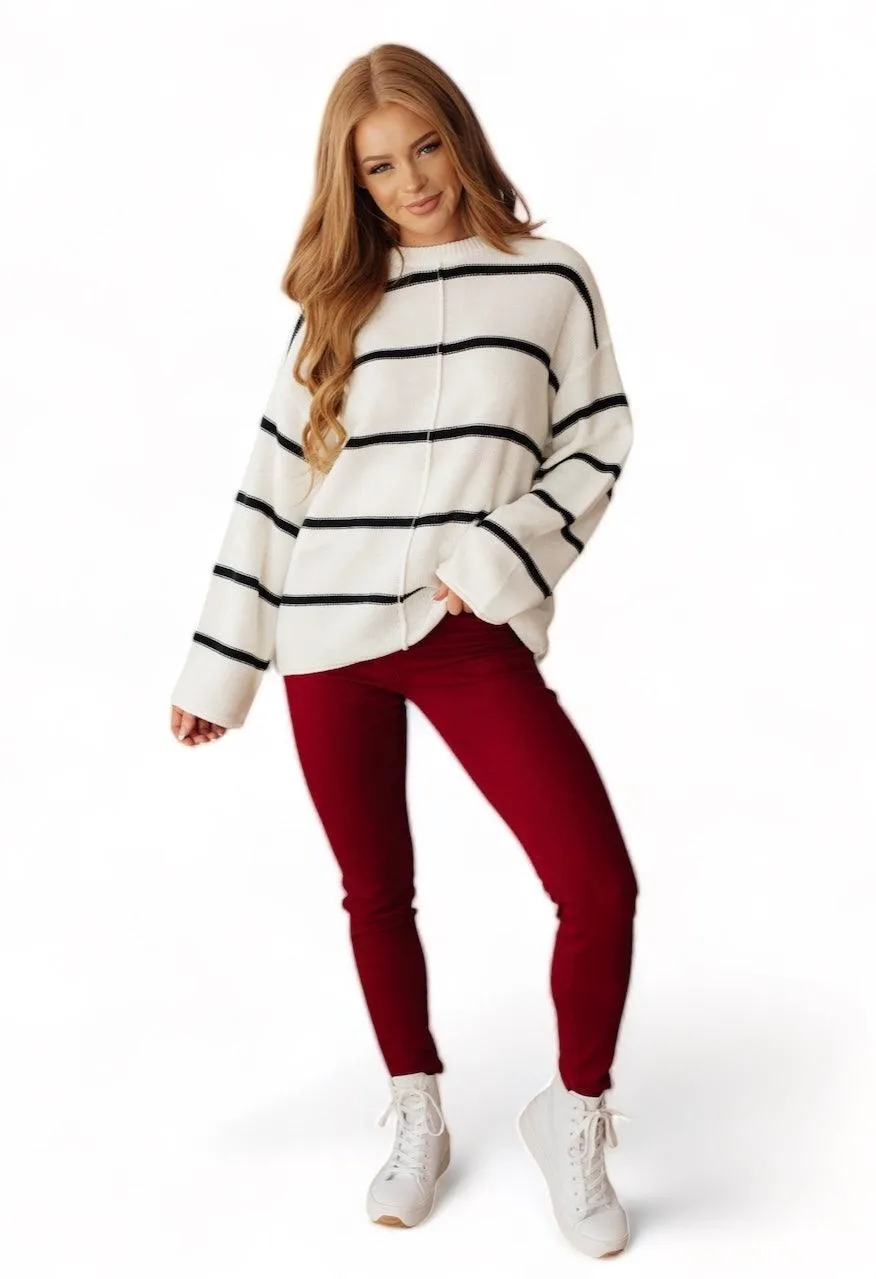 Plus Striped Bell Sleeve Sweater