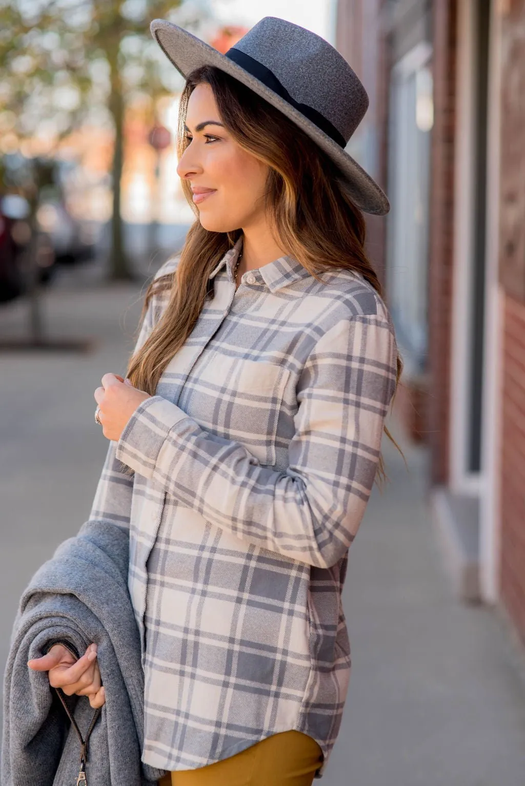 Pocketed Plaid Button Up