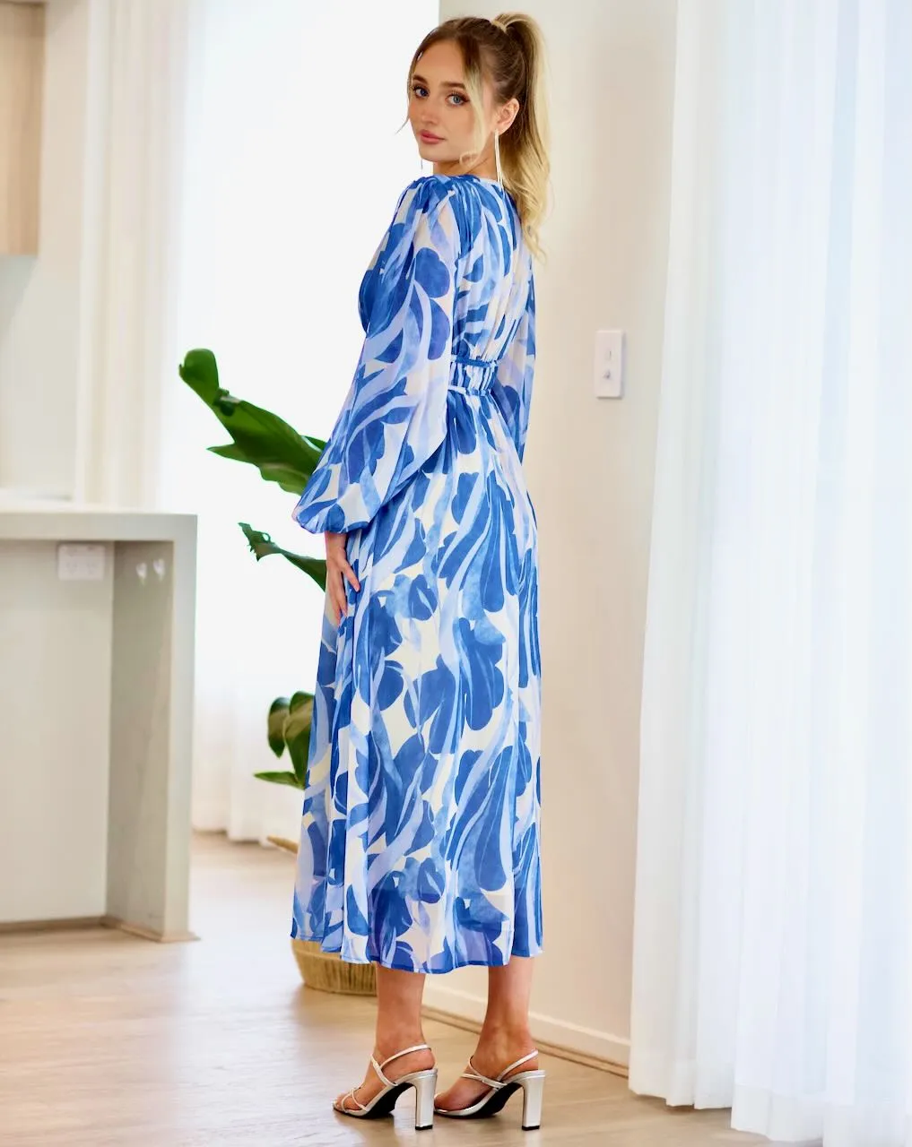 Poppy Chiffon Maxi Dress - Blue Print