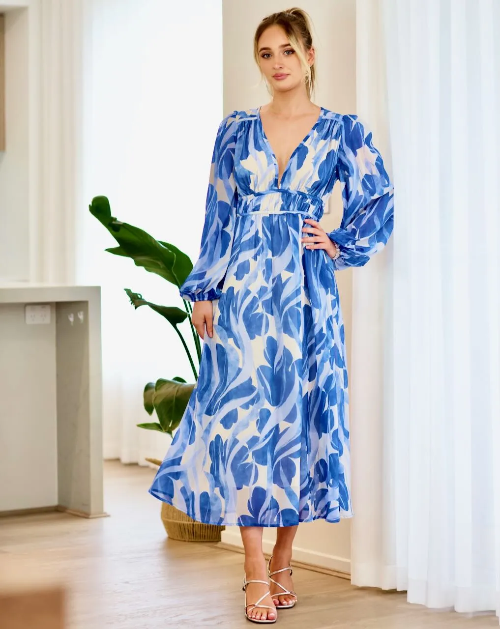 Poppy Chiffon Maxi Dress - Blue Print