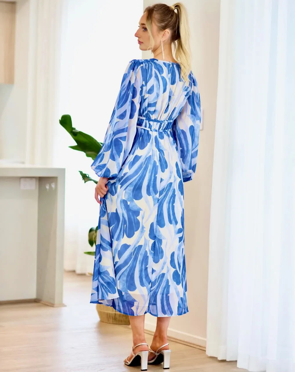 Poppy Chiffon Maxi Dress - Blue Print