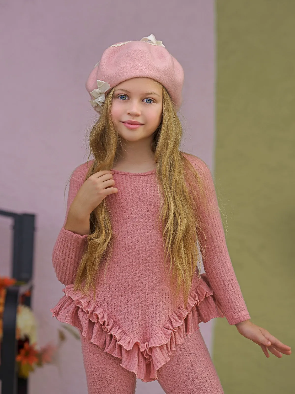 Pretty In Pink Waffle Knit Legging Set
