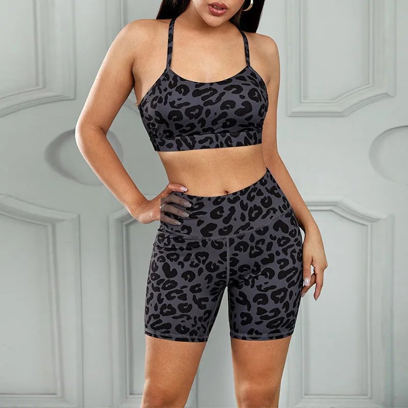 Printing Crop Tank Top   Short Leggings Wholesale Activewear Sets
