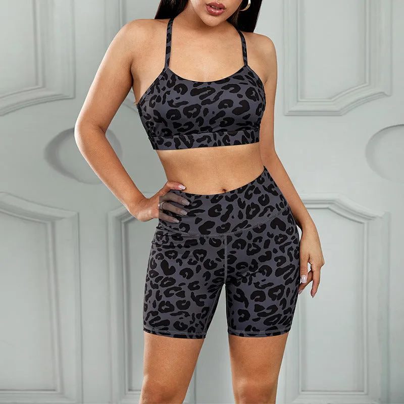 Printing Crop Tank Top   Short Leggings Wholesale Activewear Sets