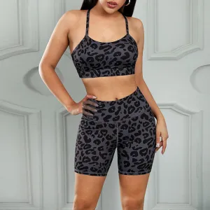 Printing Crop Tank Top   Short Leggings Wholesale Activewear Sets
