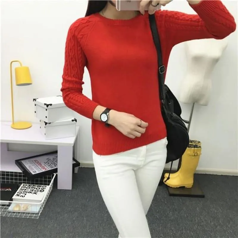 Pullover Solid Basic Knitted Sweater