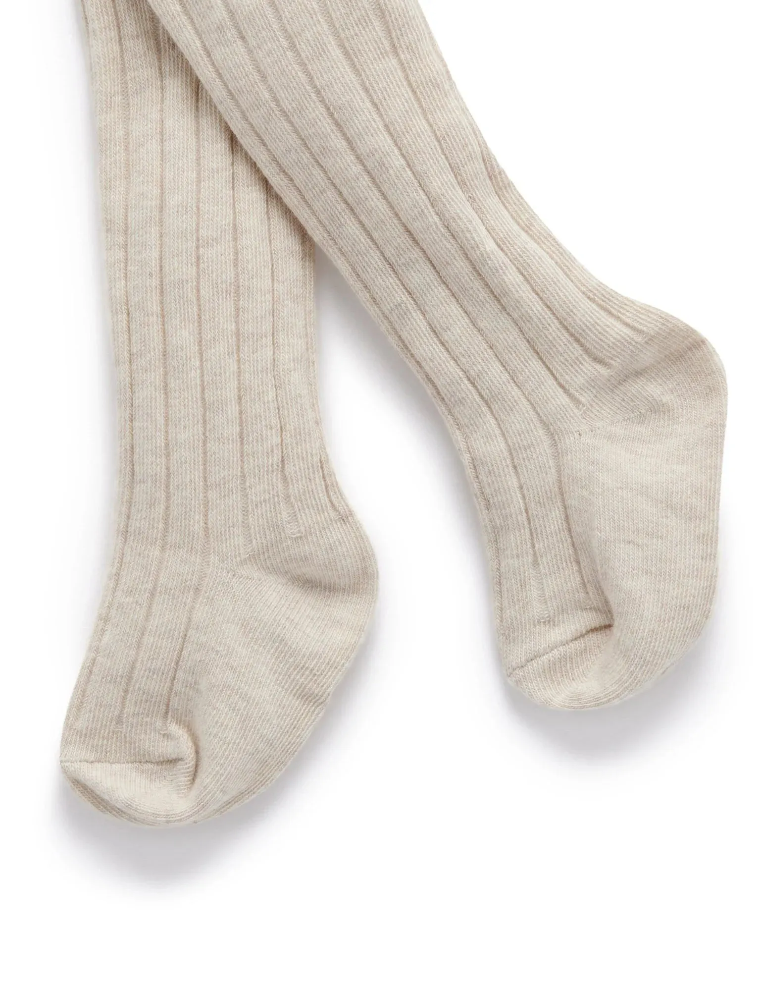 Purebaby Rib Tights - ECRU MELANGE