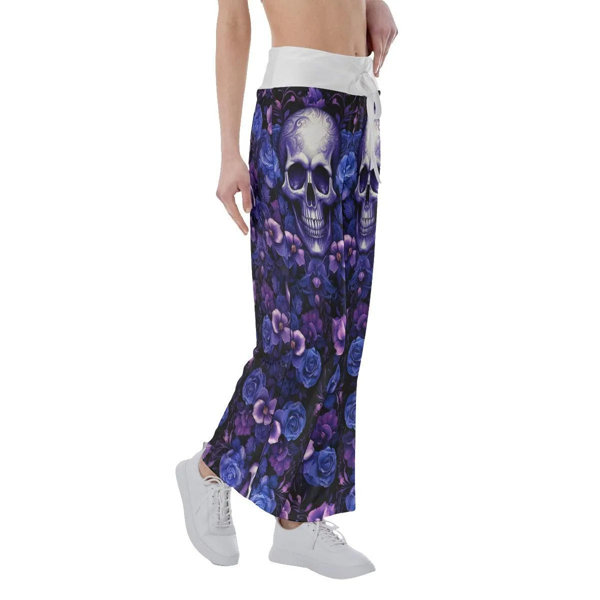 Purple Gothic Rose Skull High-waisted Wide Leg Pants