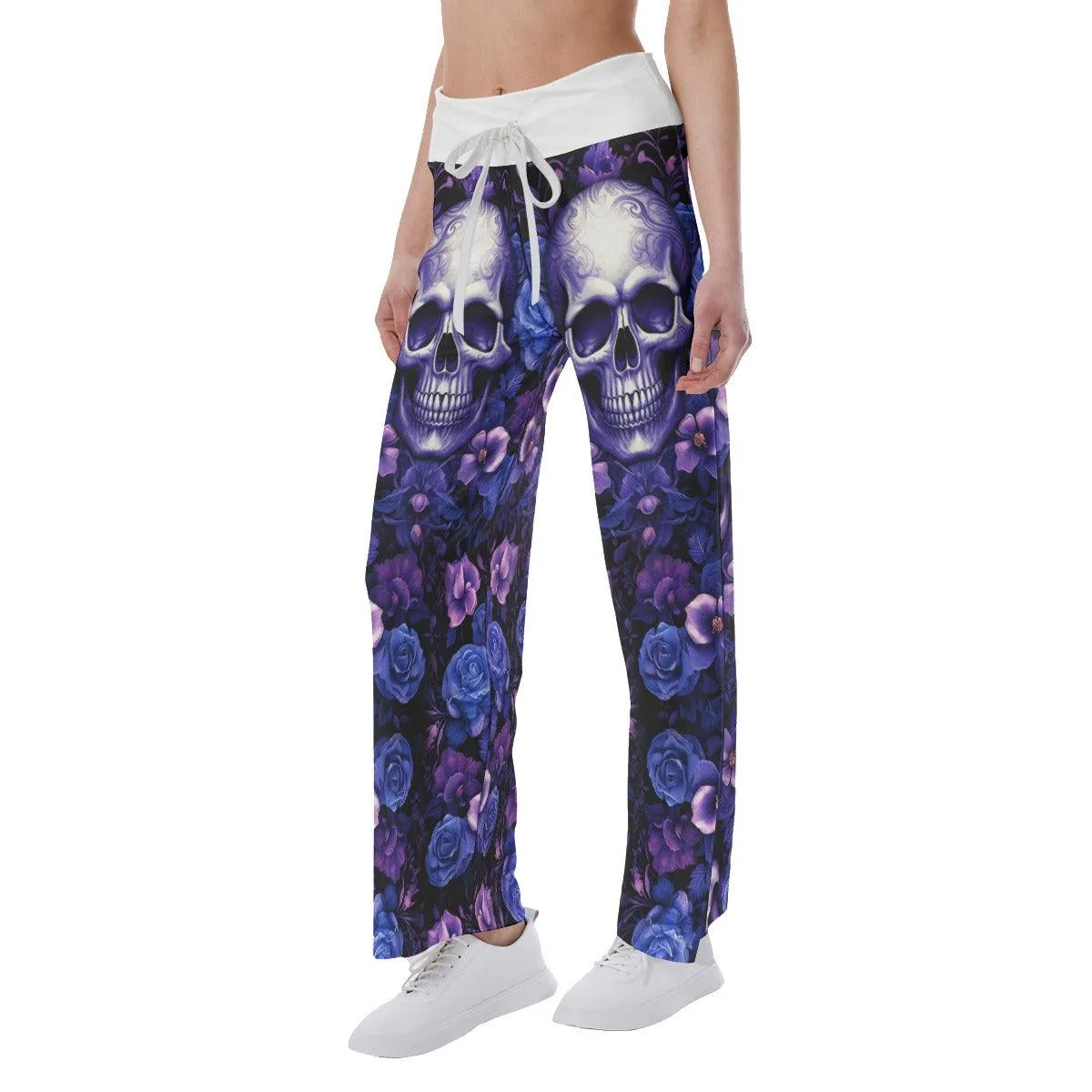 Purple Gothic Rose Skull High-waisted Wide Leg Pants
